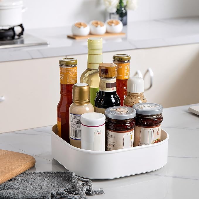 Semlos 9 Inch Rectangular Lazy Susan, Turntable Cupboard Organizer, Spinning Spice Rack for Kitchen Storage and Organization, Revolving Condiment Holder, Non-Slip Storage Racks
