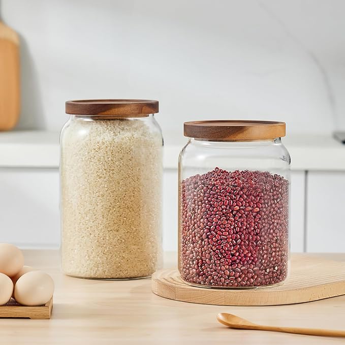 Sweejar Large Glass Candy Jars with Wooden Lids, 1 Gallon Glass Jar with Lid, Sugar/Flour Storage Containers, Big Glass Canisters with Airtight Lid, 1 Pack, Hand Lid