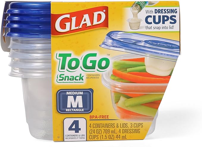 GladWare To Go Snack Food Storage Containers, Medium Rectangle, Holds 24 Ounces of Food, 4 Count Set