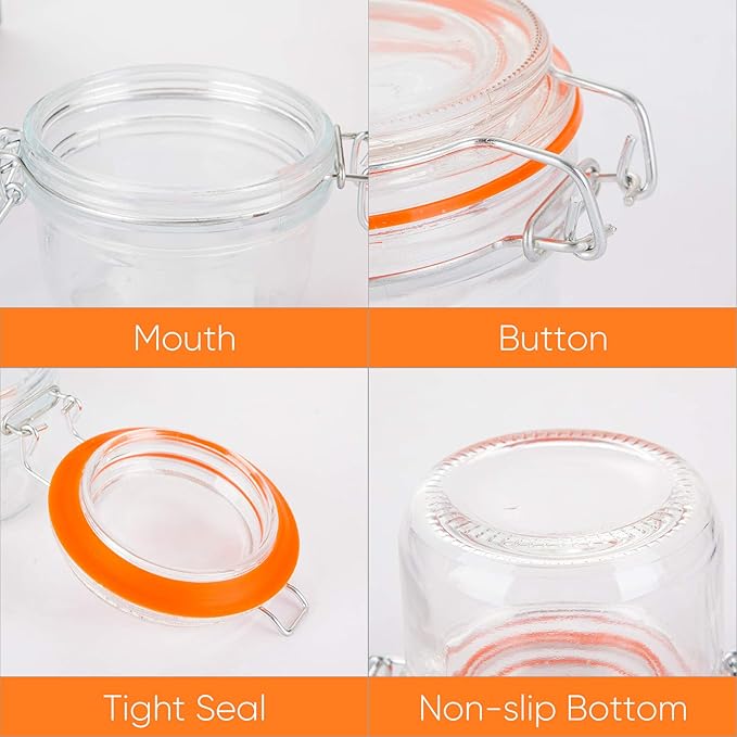 Encheng Glass Jars With Airtight Lids, 6 oz Mason Jars,Glass Jar With Leak Proof Rubber Gasket 200ml,Storage Jar With Hinged Lid for Home and Kitchen,GlassStorage Containers With Lids 12 Pack