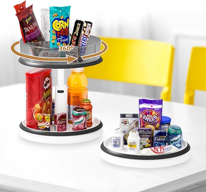 2 Tier Lazy Susan Turntable Organizer for Medicine Cabinet Bottle Pantry Countertop with Clear Large Spice Rack 11 Inch Grey