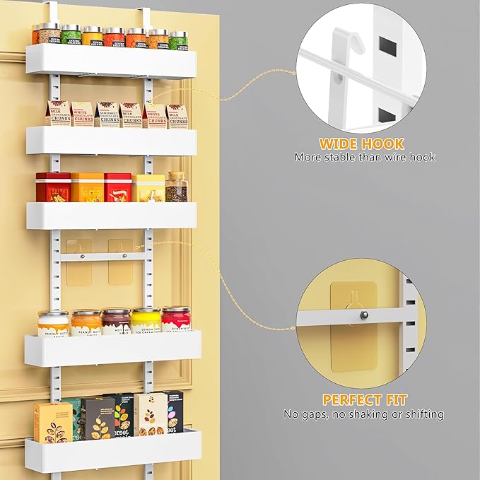 Moforoco White 9-Tier Over The Door Pantry Organizer, Pantry Organization And Storage, Metal Hanging Spice Rack Shelves Door