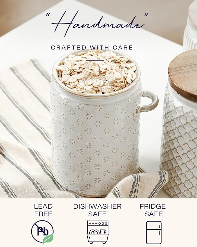 getstar Canisters Sets for the Kitchen, 20 oz Flour Sugar Storage Containers, Ceramic Kitchen Canisters for Countertop Set of 4 with Airtight Lids and Teaspoons