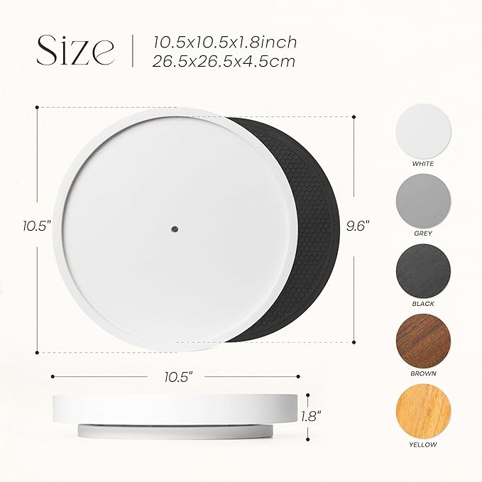 Non-Skid Wood Lazy Susan Organizer Turntable for Home Decor – Stylish 10.5" Lazy Susan Turntable for Cabinet, Pantry & Coffee Table - Great for Bathroom Organizers and Storage (White)