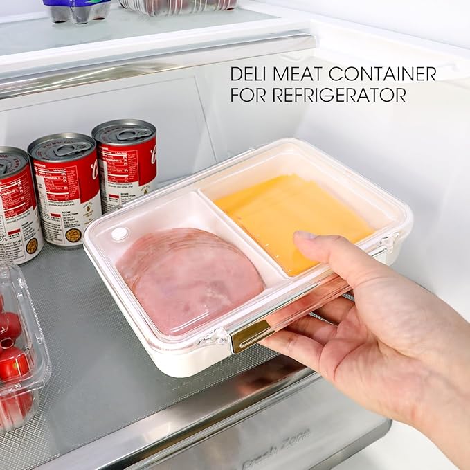 AIEVE Ham and Cheese Container for Fridge, Deli Meat Storage Container With Clear Lids, Silicone Sealed Lunch Meat Container, 8.86 Inches Long