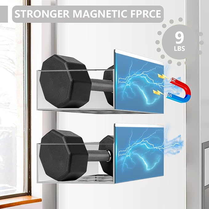 Magnetic Spice Rack Organizer for Fridge Seasoning Organizer for Kitchen storage with Screw or Adhesive Hanging,Magnetic Shelf with Hook for Refrigerator and Oven (Grey, 4pack)