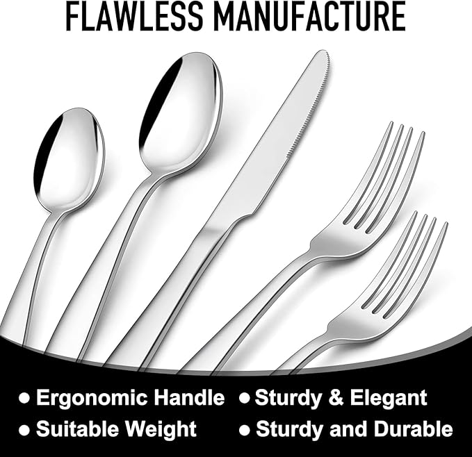 21-Piece Modern Stainless Steel Silverware Sets with Organizer Tray Silver Tableware Cutlery Set Fork Spoon and Knife Flatware Sets Heavy Duty Eating Kitchen Utensil Set Service for 4, Dishwasher Safe