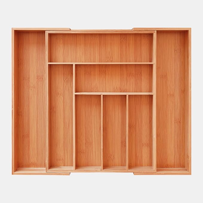 Expandable Bamboo Silverware Drawer Organizer for kitchen, bamboo drawer organizer of 8 Compartments, Flatware and Kitchen Utensils organizer(Natural)