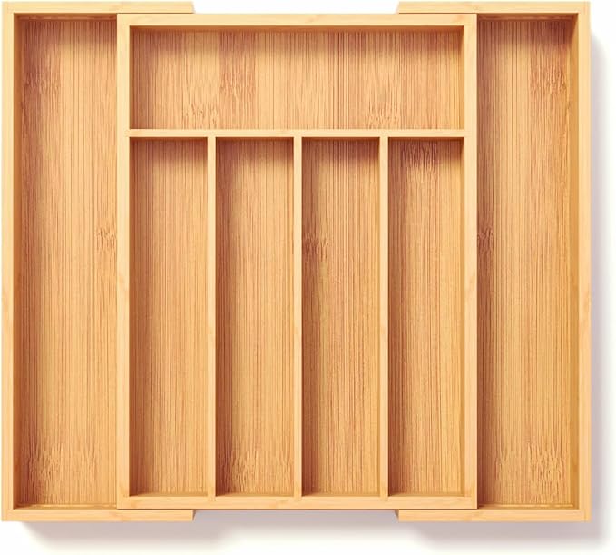 Expandable Kitchen Drawer Organizer,Bamboo Silverware Organizer for Utensils,Adjustable Flatware Tray (13.77 * 10.23~16.53 * 1.96)