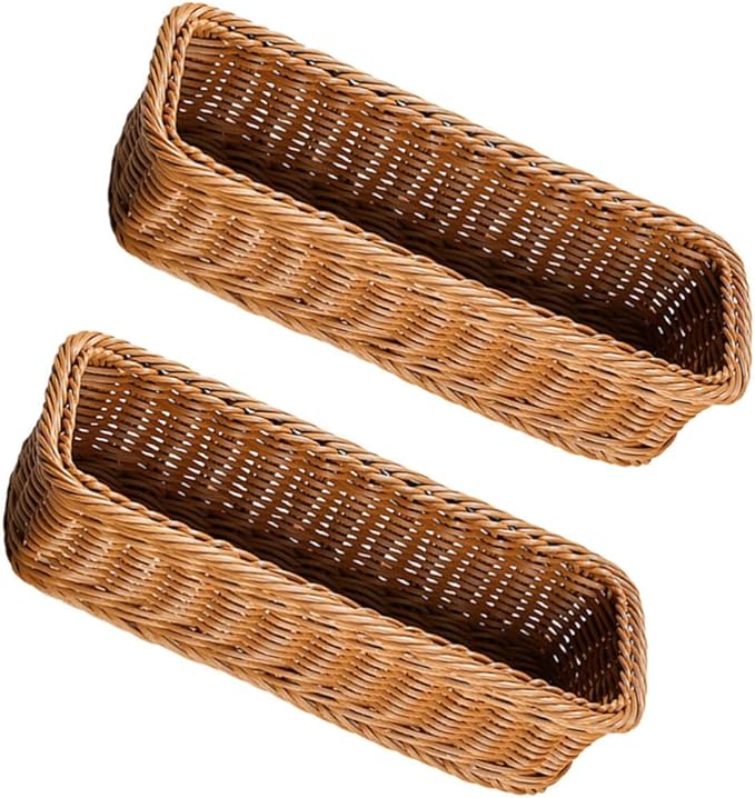 Cabilock 2pcs Wicker Rectangular Woven Baskets Bins Rattan Woven Utensils Holder Cutlery Organizer for Countertop Chopsticks Storage