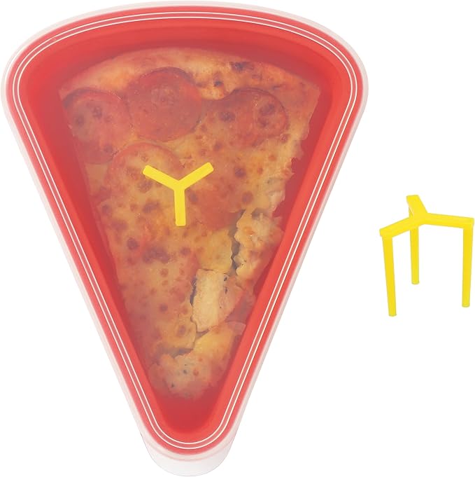 3-Pack Reusable Silicone Leftover Pizza Slice Storage Container with Air-tight Lids-BPA Free,Fits Single Slice up to 16",On-the-go Bento Style,Microwave, Freezer & Dishwasher Safe(3 Red)