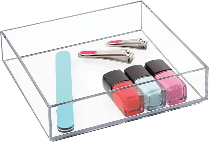 iDesign Clarity Kitchen Drawer Organizer for Silverware, Spatulas, Gadgets - Medium, 8" x 8" x 2", Clear (Pack of 2)