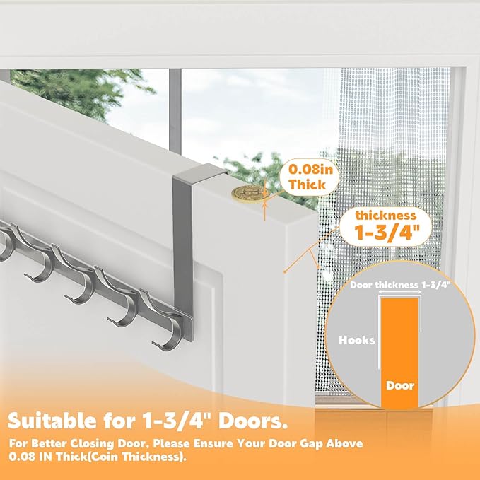 2 Pack Over The Door Hooks, Sturdy Door Hanger, Large Over The Door Towel Rack with 12 Hooks, Heavy Duty Easy to Install, for Bathroom, Bedroom,Kitchen,Hanging Towels, Coats (Grey)
