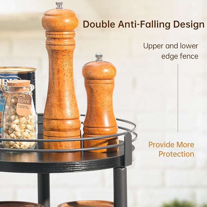 Lazy Susan Organizer, 2 tier Rotating Spice Rack, Lazy Susan 360 Degree Turntable Spice Holder Rack for Cabinet and Kitchen Countertop, Makeup Skincare Organizer Rack, Black