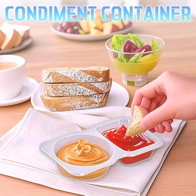 12Pcs Snack Pack Containers, Double Compartment Condiment Containers with Lids, Reusable Small Sauce Dipping Containers, Grab and Go Snack Containers, Disposable Snack Box Container for Kids Adults