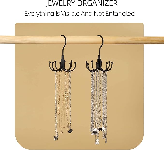 ZEDODIER Belt Hanger, Rotatable Belt Rack Closet Accessories Organizer, Maximum 24 Storage Capacity, Hanging Holder Storage Hook for Belt, Bra, Tank Top, Tie, Scarf, Purse, Black