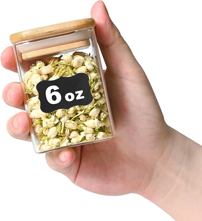 Glass Food Storage Jars Square 6oz, 16 Pack Glass Jars With Bamboo Lids, Kitchen Storage Containers For Spice, Candy, Cookie, Storage For Pantry Organizers