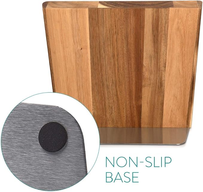 Navaris Wooden Magnetic Knife Holder - Universal Wood Magnetic Block & Organizer for Knives, Scissors, Kitchen Cutlery - Acacia, 10.9" x 10.8"