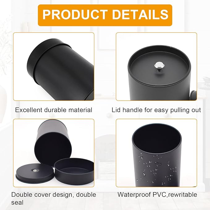 10 Packs Tea Tin Canister with Airtight Double Lids, 17 Fl oz Metal Tea Canisters, Round Tea Storage Organizer Can Box with 10 Stickers and 1 Erasable Chalk Marker (Black)