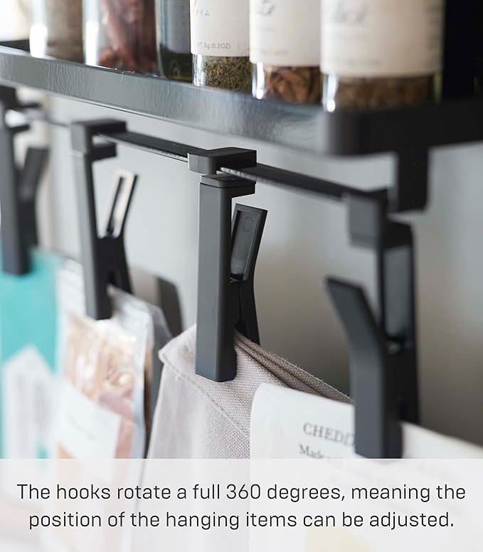 Yamazaki Home Tower Magnetic Kitchen Spice Rack Organizer Shelf With Easy-Grip Rotating Adjustable Clips, Floating Rack With Strong Hooks - Steel