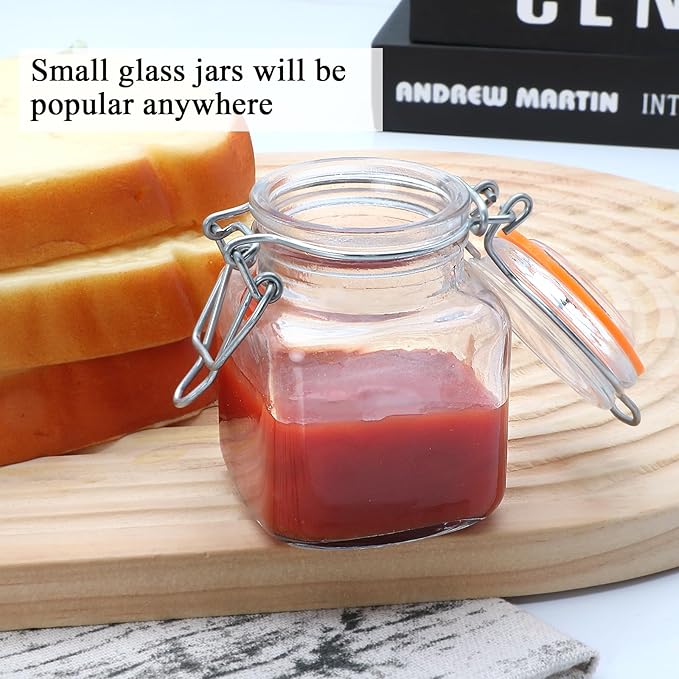 Encheng 4 oz Glass Jars With Airtight Lids And Leak Proof Rubber Gasket,Small Mason Jars With Hinged Lids For Kitchen, Mini Spice Jars With Twine And Tags Labeling 30 Pack
