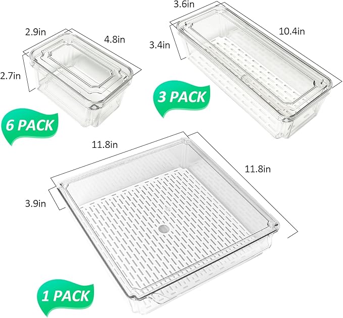 10 Pack Fridge Organizer, Stackable BPA-Free Refrigerator Organizer Bins with Lids, Fruit Storage Containers for Fruit Vegetable Food Drinks Cereals Clear
