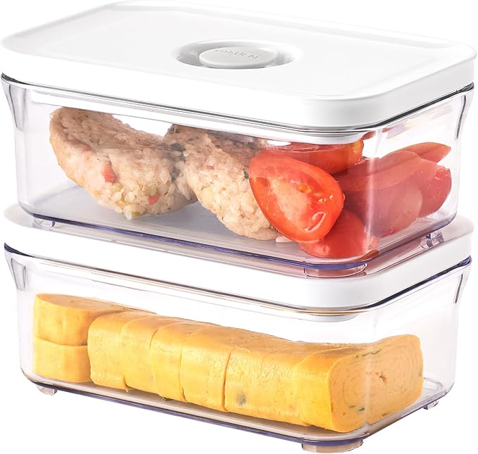 Premium Airtight Food Storage Containers, Mini Rectangular 2pc/set(0.53qt), Smart One-Click Seal Lid, No Hinges, 100% Leak Proof, BPA-FREE, Dishwasher, Freezer & Microwave Safe