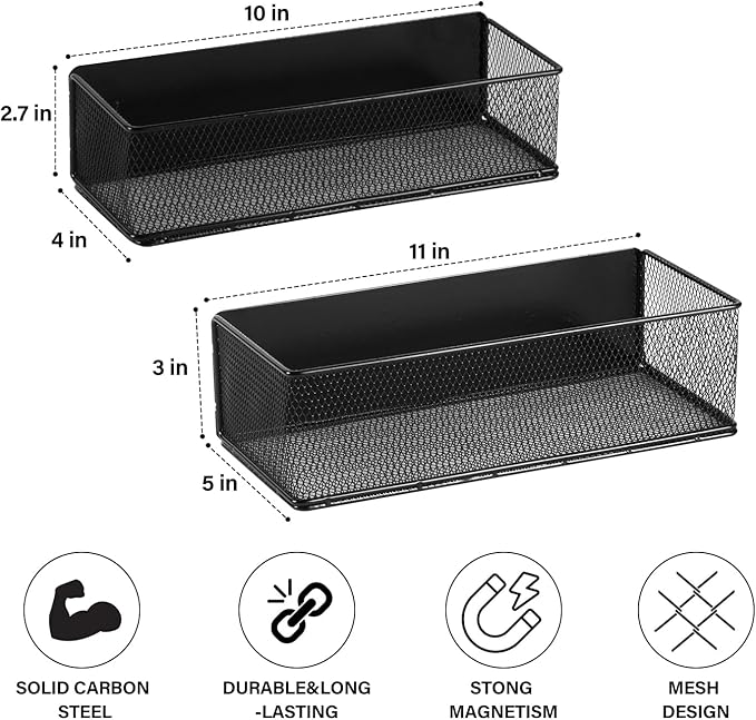 Magnetic Spice Rack for Refrigerator,2 Pack Magnetic Spice Rack for Kitchen Organization,Magnetic Spice Shelf Rack Organizer for Side of Refrigerator Fridge,Kitchen Storage Organizer,Black