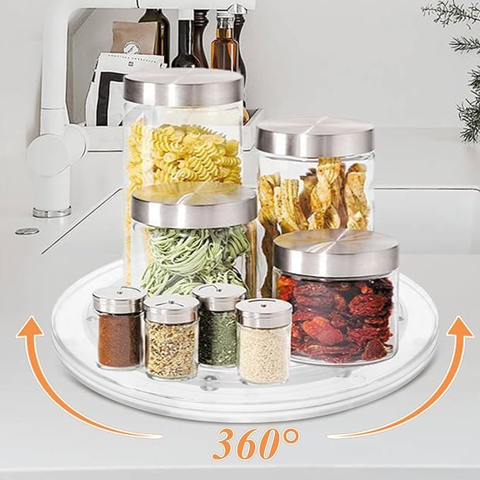 2 PCS 9 Inch Acrylic Lazy Susan Turntable Clear Acrylic Lazy Susan 360 Degree Acrylic Ball Bearing Rotating Tray for Spice Rack Table Cake Kitchen Pantry Decoratin
