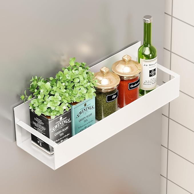 6 Pack Moveable Fridge Magnetic Spice Racks,Metal White