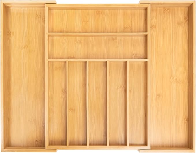 Large Expandable Utensil Organizer Silverware Organizer for Kitchen Adjustable Utensils Holder Bamboo Flatware Silverware Cutlery in Drawer (9 slot, Natural