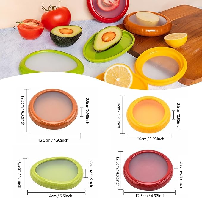 Avocado Saver and Onion Storage Set, 4 Pcs Silicone Fruit Vegetable Anti-oxidation Box,Reusable Fridge Fresh Pod Food Storage,Perfect Lemons Tomato Garlic Containers
