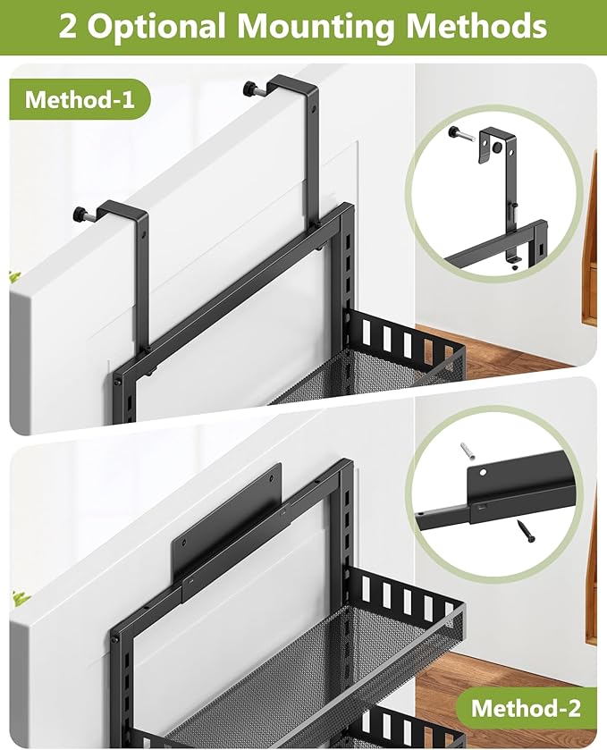 8-Tier Over the Door Pantry Organizer, 2 in 1 Large Door Spice Rack with Adjustable Metal Baskets, Heavy Duty Hanging or Wall Mounted Storage Organizer for Kitchen Pantry and Room Wall