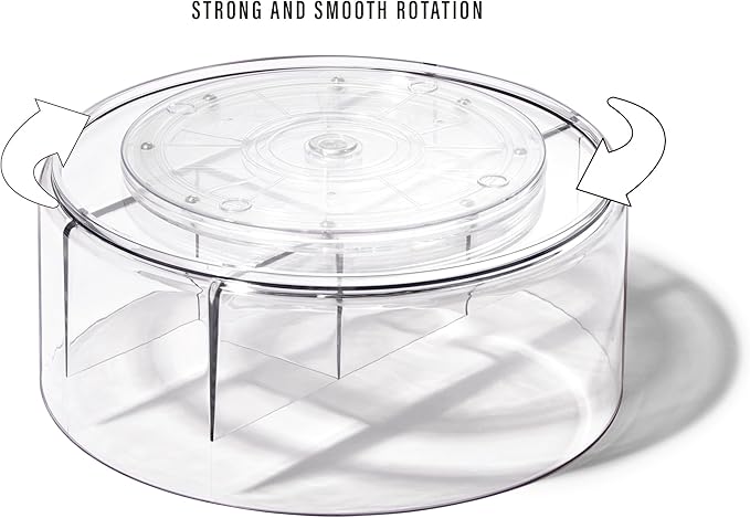 BINO Plastic Round Turntable Organizer with 5 Compartments - Clear | Spinning Divided Turntable Container | Rotating Organizer Storage for Bottle Condiments Fridge Kitchen Counter Pantry Bathroom