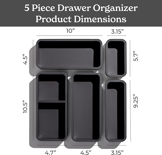 SMIRLY Set of 5 Bamboo Kitchen Drawer Organizer,Multi-use Wood silverware organizer,Drawer divider for Office,Bathroom, Nightstand, Jewelry, Cutlery, Makeup, Spice