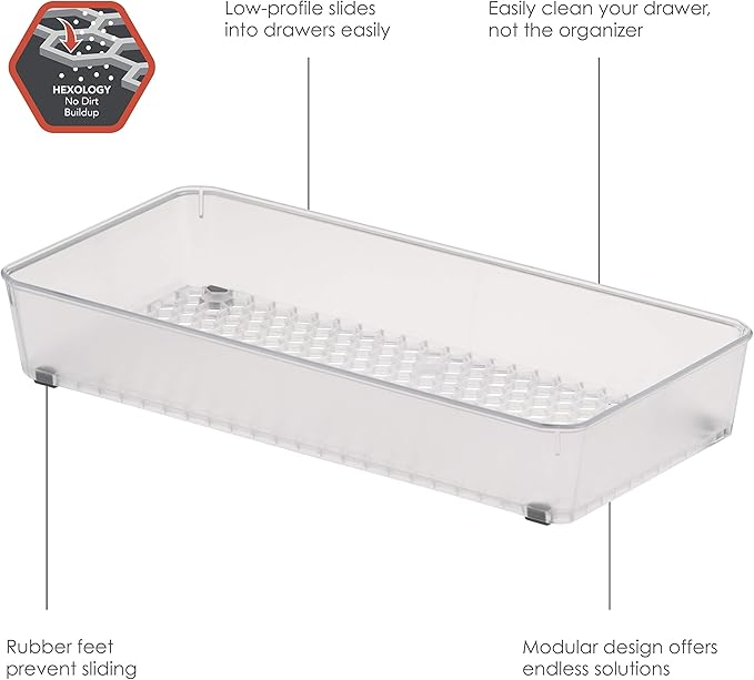 Spectrum Diversified Hexa Drawer Organizer Tray Modern Kitchen Cutlery, Utensil, Silverware Holder, Cabinet Storage, 6 x 12, Clear Frost