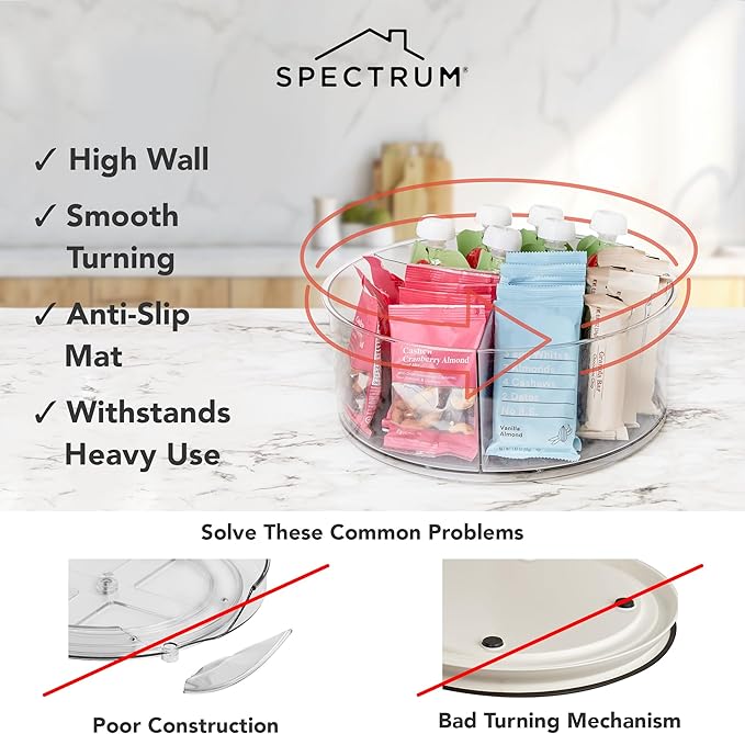 Spectrum Lazy Susan Organizer, Hexa Round Large (2-Pack) - Lazy Susan Turntable for Cabinet, Refrigerator, Pantry, Table, & Shelf - Rotating & Spinning Pantry Organization & Storage for Fridge