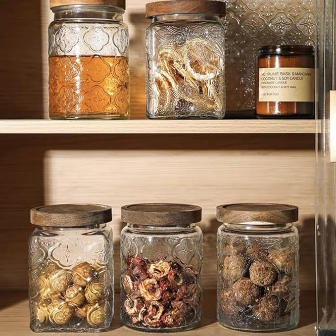Vintage Glass Jar, 23.7 FL OZ Glass Food Storage Container, Decortive Glass Jar with Airtight Lid, Cookie Jar Sugar Container for Kitchen Counter Holds Coffee, Tea, Sugar or Bath Salts (Sunflower)