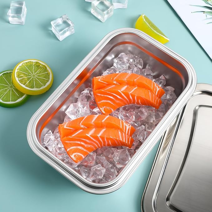 DOITOOL Reusable Ice Cream Storage Containers for Freezer with Lids Stainless Steel Freezer Box Insulated Ice Cream Tub Fridge Organizer Box for Refrigerator, 20 X 13 X 8CM