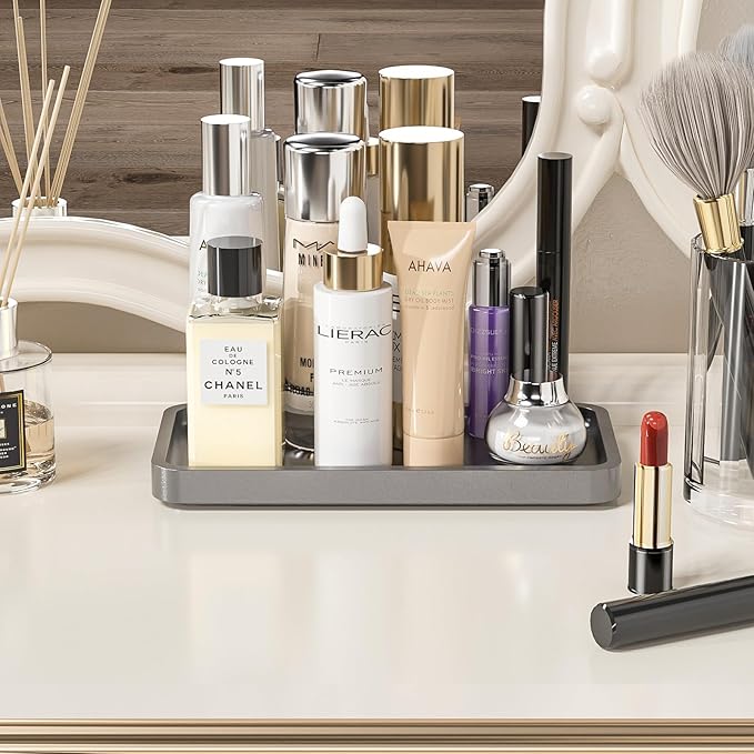 Weenson Small Bathroom Vanity Tray for Countertop Makeup Perfume Jewelry Decor Candle Keys, Bamboo Kitchen Tray for Soap Dispenser Spice, Small Catchall Tray Toilet Tank 7.9"L x 4"W x 0.79"H Silver