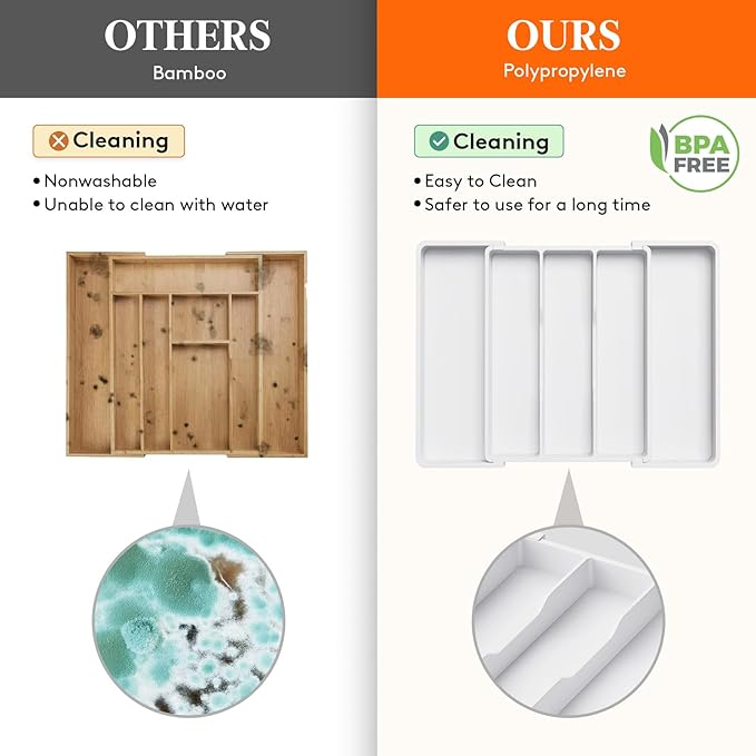 Lifewit Utensil Organizer for Kitchen Drawers, Expandable Cooking Utensil Tray, Adjustable Cutlery Silverware Flatware Holder, Plastic Kitchen Spatula Tools and Gadgets Storage Divider, 2 Pack, White