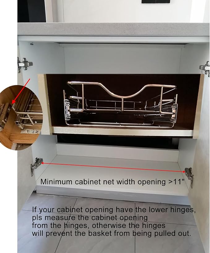 DINDON Pull Out Cabinet Organizer (11" W x 18" D), Pull Out Drawers for Kitchen Cabinets, Slide Out Cabinets Shelves,1 Tier Pull Out Cabinet Drawer Organization for Kitchen