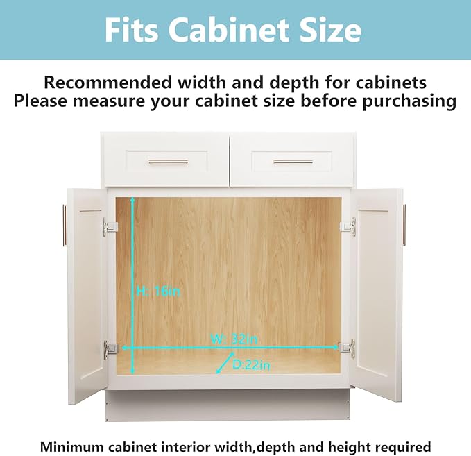 LOVMOR 2 Tier Pull Out Cabinet Organizer 31½" W x 21½" D, Slide Out Drawers with Wooden Handle, Sliding Shelves Organization and Storage for Kitchen, Pantry