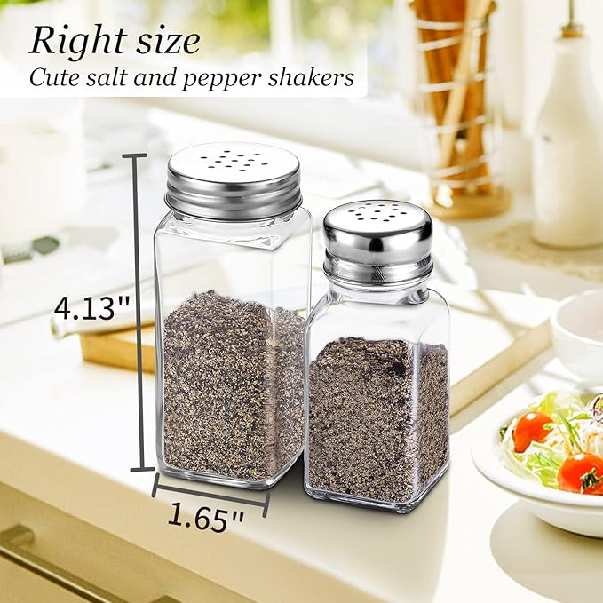 Glass Salt and Pepper Shakers Set Large,DWTS DANWEITESI Farmhouse Salt and Pepper Shakers Cute with Stainless Steel Lid-Large Spice Jars,Clear to Know When to Fill,Cute Farmhouse Kitchen