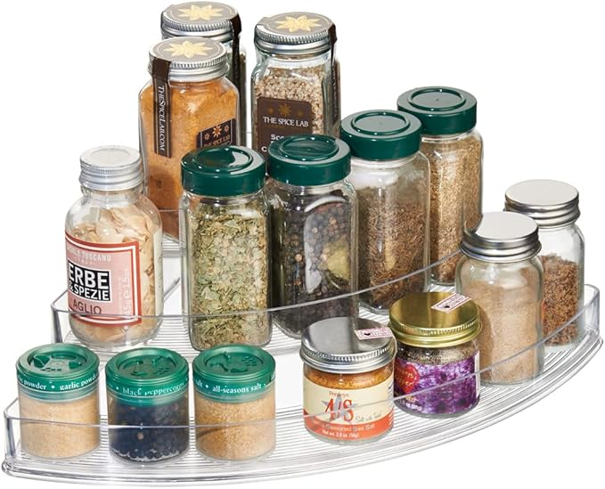 iDesign Recycled Plastic 3-Tier Stadium Spice Rack Organizer for Kitchen, Fridge, Freezer, Pantry and Cabinet Organization, The Linus Collection – 14" x 10" x 4", Clear (Pack of 2)
