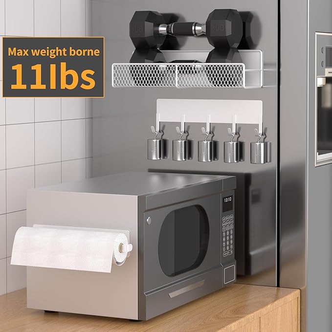 7 Pack Metal Spice Rack for Refrigerator, Moveable Organizer with Hook Rack, Paper Towel Holder, Strong Magnetic Storage
