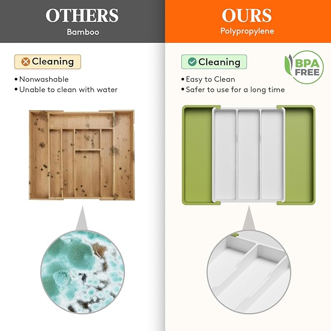 Lifewit Utensil Organizer for Kitchen Drawers, Expandable Cooking Utensil Tray, Adjustable Cutlery Silverware Flatware Holder, Plastic Kitchen Tools and Gadgets Storage Divider, 2 Pack, Green&White