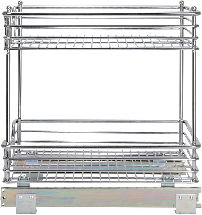 Household Essentials Glidez Multipurpose Chrome-Plated Steel Pull-Out/Slide-Out Storage Organizer for Under Cabinet Use - 2-Tier Design - Fits Standard Size Cabinet or Shelf, Chrome