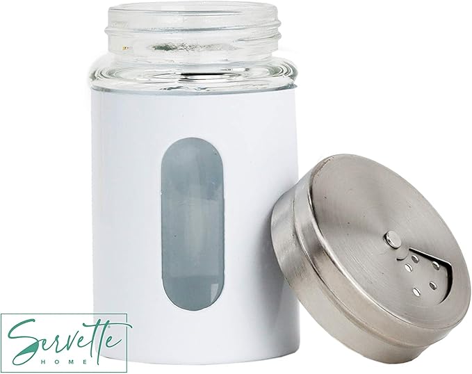 White Salt Pepper Shakers Retro Spice Jars Glass - Set of 2