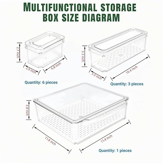 10 Pack Fridge Organizer, Stackable Refrigerator Organizer Bins with Lids, Fruit Storage Containers for Storage Clear for Food, Drinks, Vegetable Clear Plastic Fridge Organizers Tool Storage